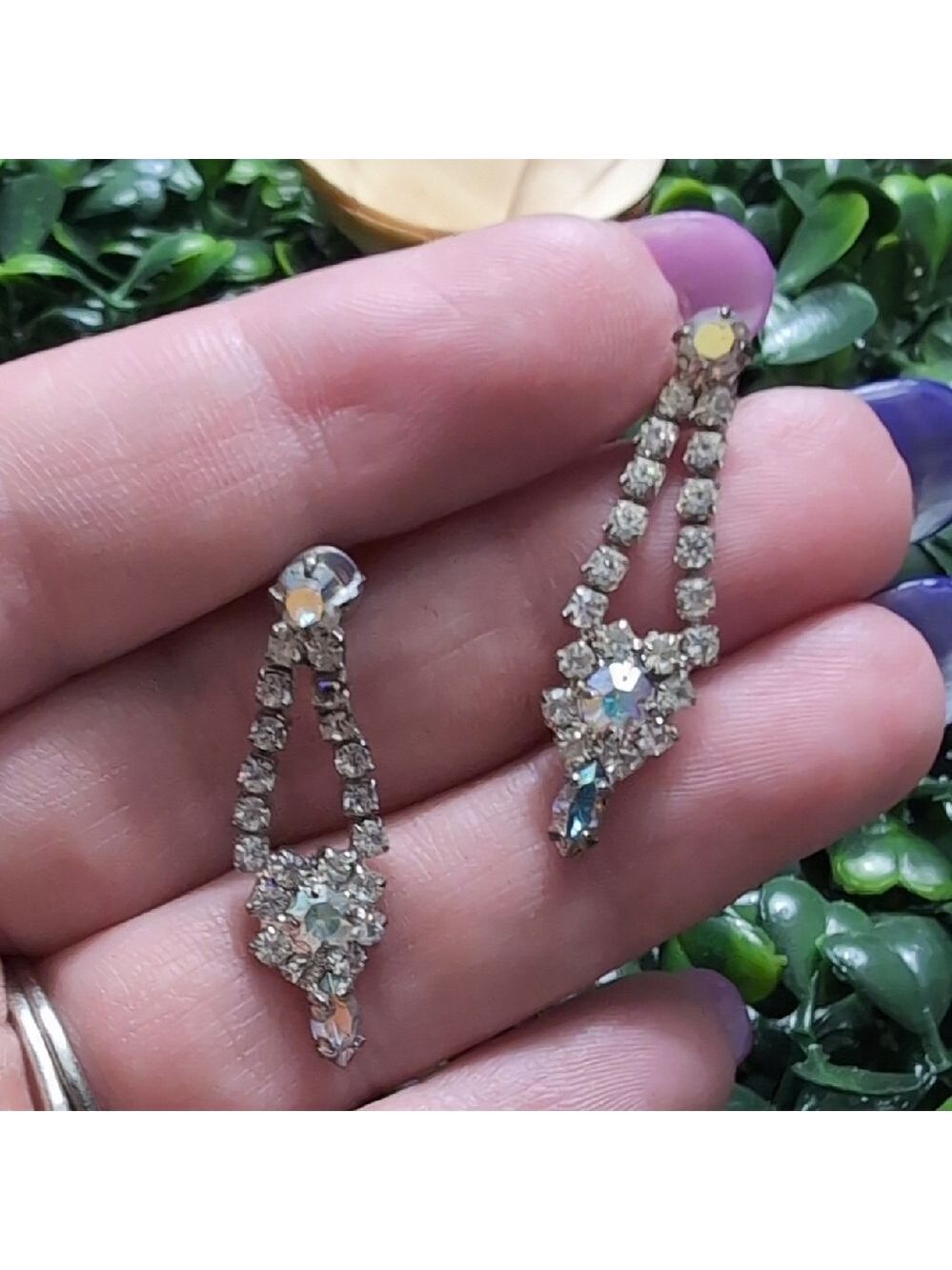 Elegant Silver and Drop Earrings with AB Crystals - Picture 8 of 9
